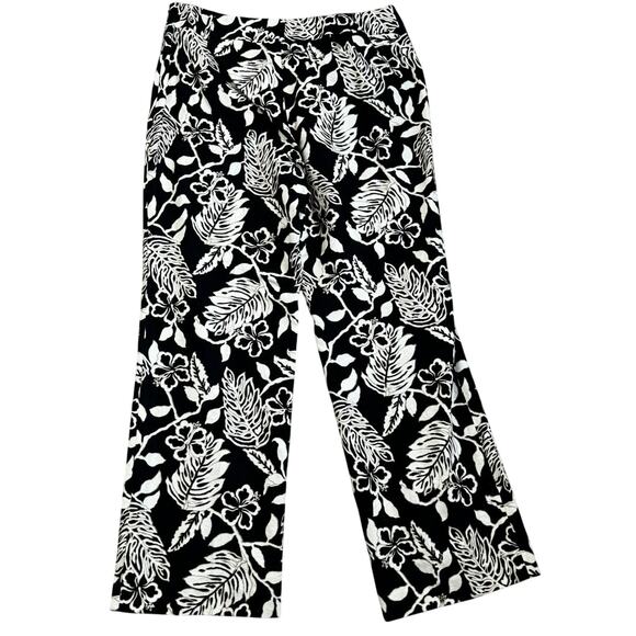 TALBOTS NWT Women's 16 Black White Hawaiian‎ Tropical Palm Print Wide Leg Pants - Picture 1 of 10